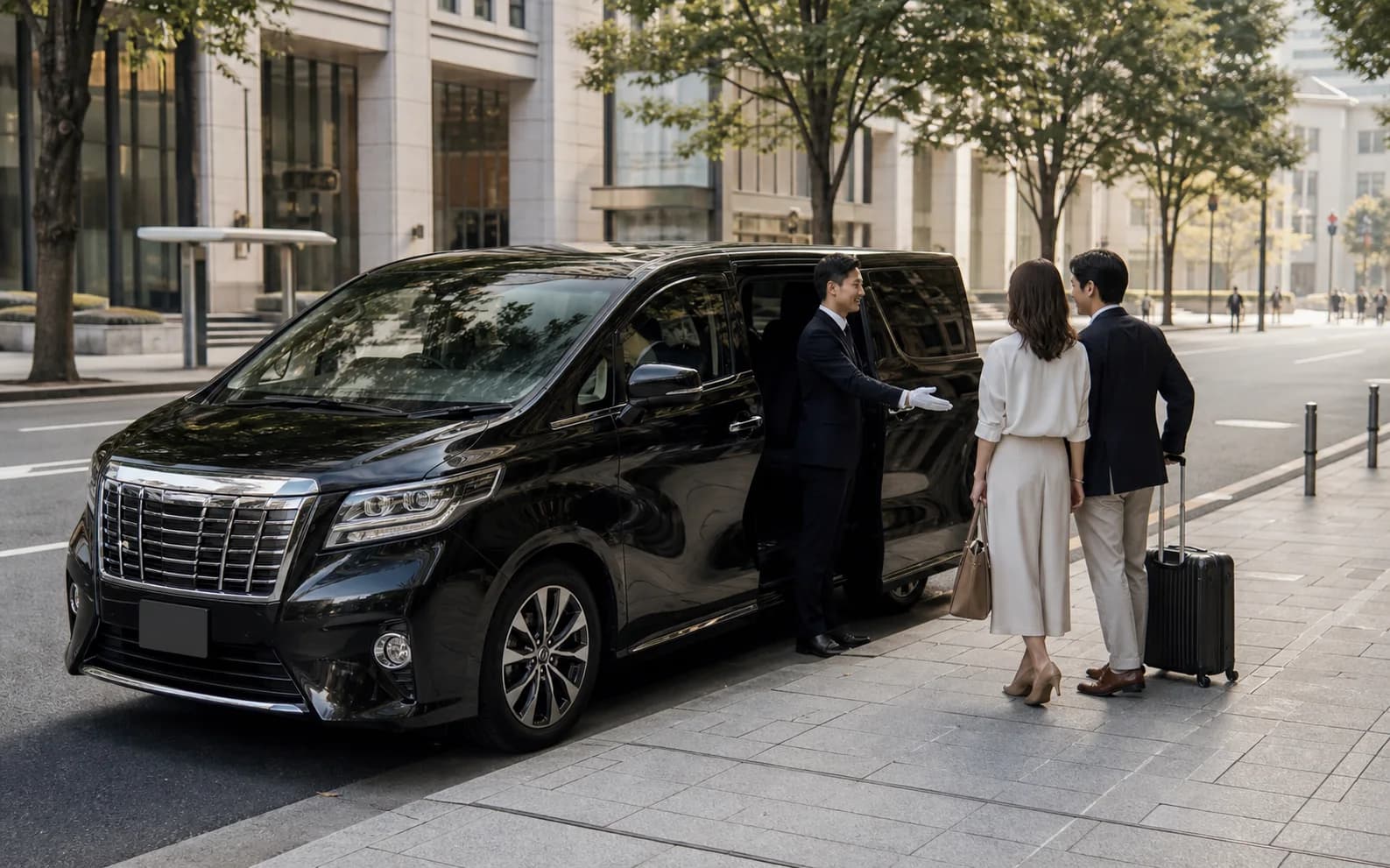 도쿄의 여러 목적지를 한 대의 전용 차량으로 연결합니다. — GM LIMO service scene